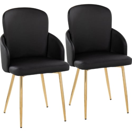 Dahlia Dining Chair in Gold Metal, Chrome & Black Leatherette (Set of 2)